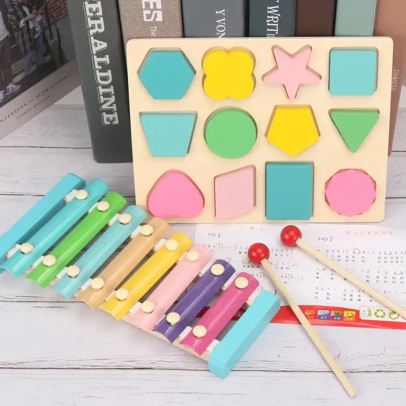 Juguete educativo Montessori en 3D para bebé, bloques de madera coloridos para aprendizaje infantil, regalo de Navidad