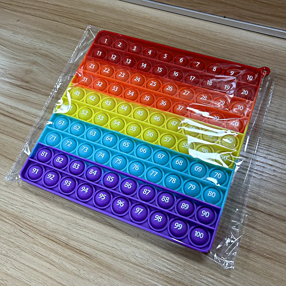 20cm/7.9in 1~100 Numbers Large Math Toys, Square Colorful Push Bubble Fidget Education Toys