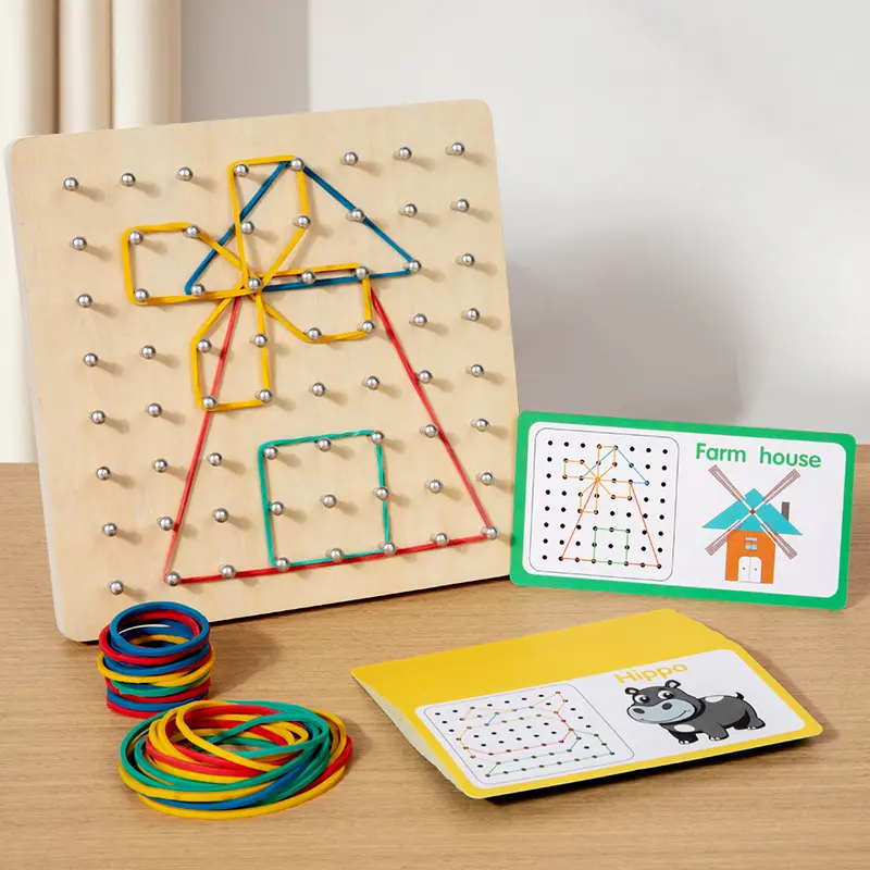 Wooden Geometry Puzzle Nail Board Graphics Geometric Creative Math Montessori Toy for for Children's Early Education
