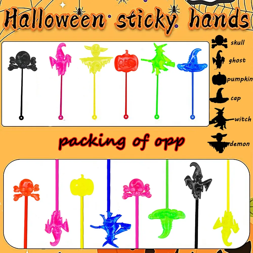 Halloween 12Pcs Pumpkin Ghost Skull Sticky Toy Set Flexible Stretchy Wall Tumbler Perfect for Birthday Party Favors