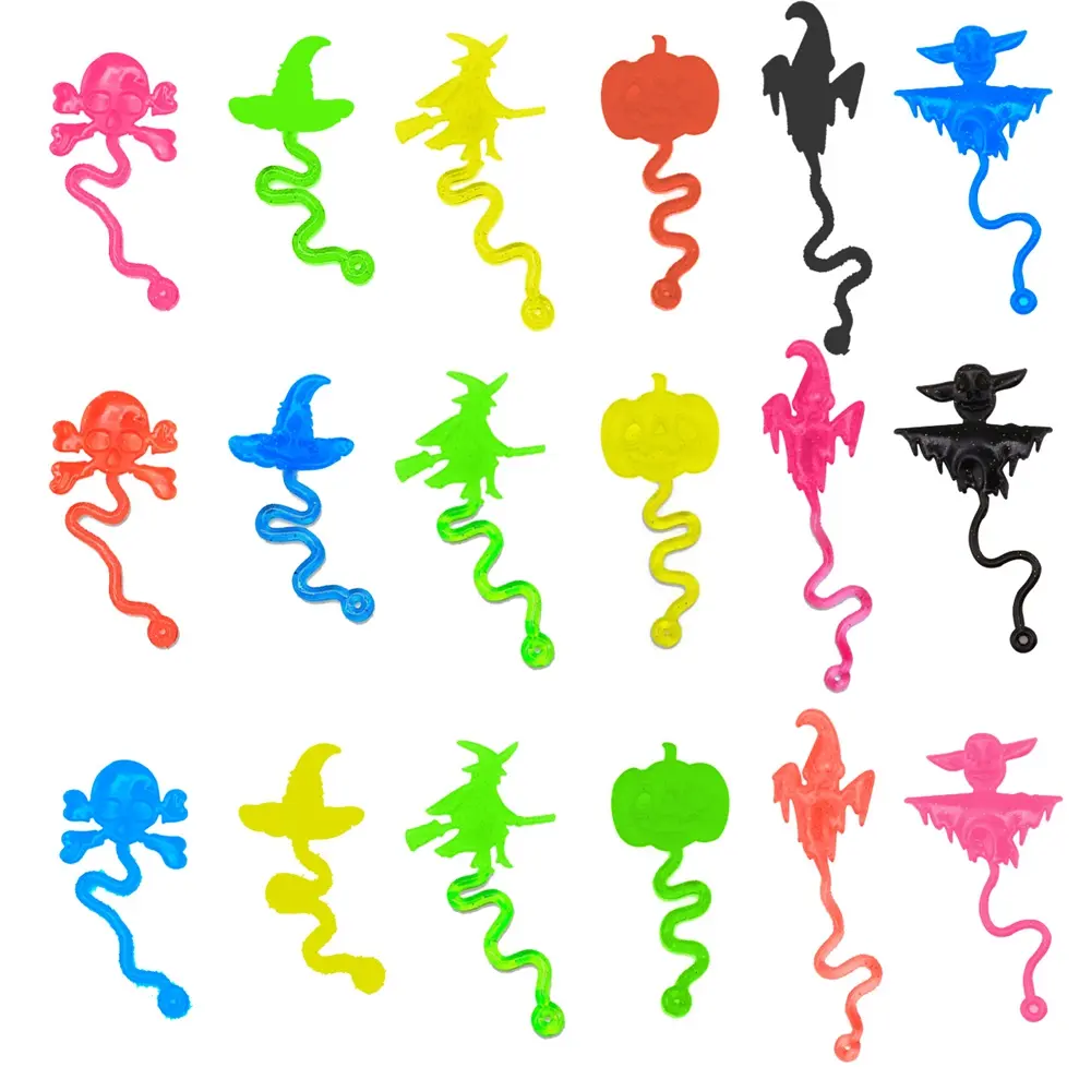 Halloween 12Pcs Pumpkin Ghost Skull Sticky Toy Set Flexible Stretchy Wall Tumbler Perfect for Birthday Party Favors
