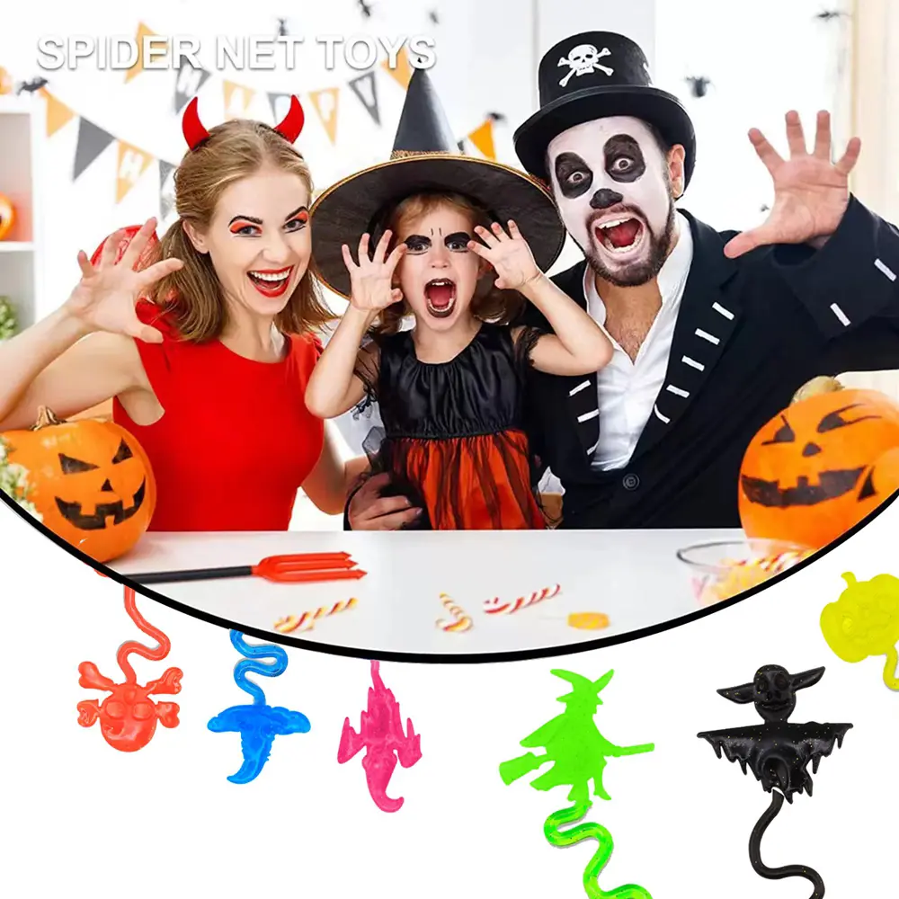 Halloween 12Pcs Pumpkin Ghost Skull Sticky Toy Set Flexible Stretchy Wall Tumbler Perfect for Birthday Party Favors