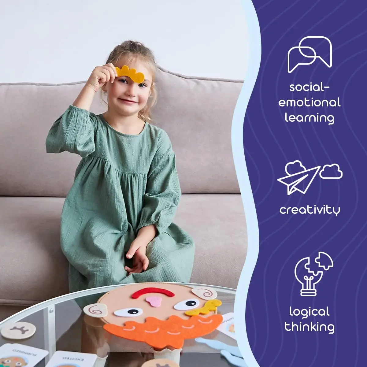 Kids Montessori Facial Expression Game Emotional Change Toys With 9pcs Cards Preschool Learning Educational Toys for Gifts