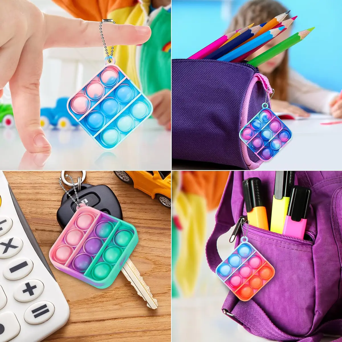30Pcs Mini Pop Keychain It Fidget Toy Bag Children's Classroom Prizes Carnival Birthday Gift Bag Stuffing Year-end Student Gifts