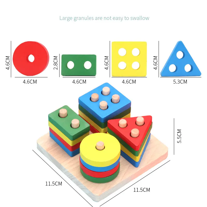 Wooden Montessori Toy Building Blocks Learning Educational Toys For Children Colorful Shapes Early Learning Kids Puzzle Toys
