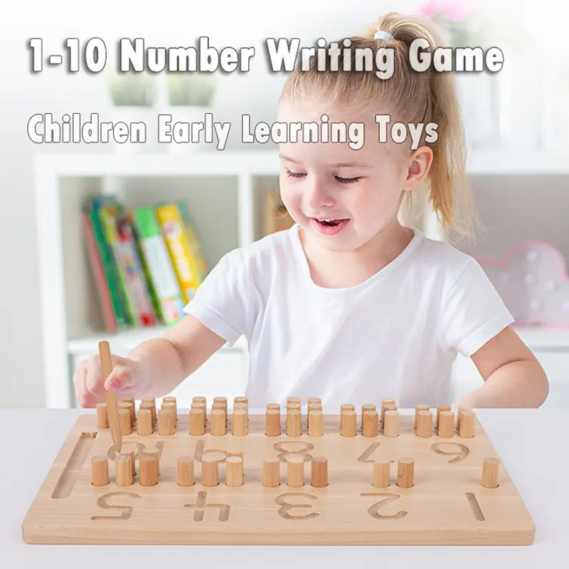 Wooden Number Puzzle Sorting Montessori Toys Toddlers 1-10 Digit Tracing Board Logarithmic Practicing Board Counting Math Toys