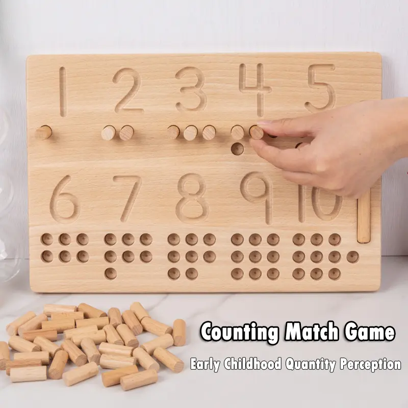 Wooden Number Puzzle Sorting Montessori Toys Toddlers 1-10 Digit Tracing Board Logarithmic Practicing Board Counting Math Toys