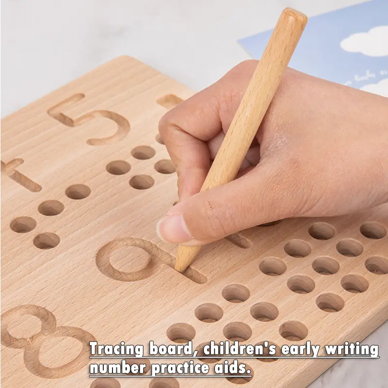 Wooden Number Puzzle Sorting Montessori Toys Toddlers 1-10 Digit Tracing Board Logarithmic Practicing Board Counting Math Toys