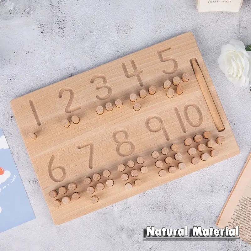 Wooden Number Puzzle Sorting Montessori Toys Toddlers 1-10 Digit Tracing Board Logarithmic Practicing Board Counting Math Toys