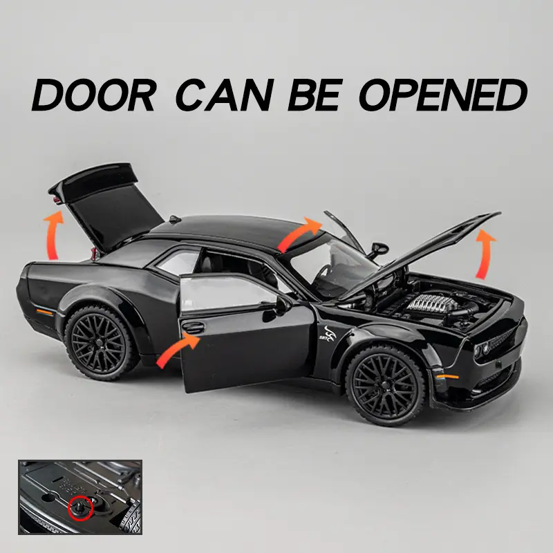 1:32 Dodge Challenger Hellcat SRT Ram Trx Pickup Model Car Metal Diecast Vehicle Sound & Light Miniature Toy Car Gifts For Boys