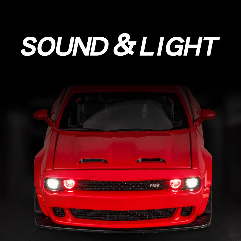 1:32 Dodge Challenger Hellcat SRT Ram Trx Pickup Model Car Metal Diecast Vehicle Sound & Light Miniature Toy Car Gifts For Boys