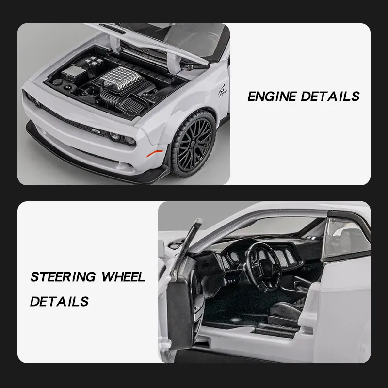 1:32 Dodge Challenger Hellcat SRT Ram Trx Pickup Model Car Metal Diecast Vehicle Sound & Light Miniature Toy Car Gifts For Boys