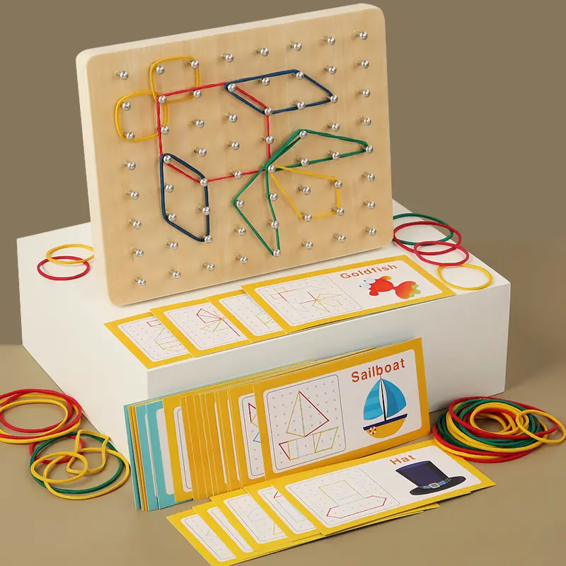 Montessori Baby Creative Toy Geometric Shape Rubber Band Nailboard Game Montessori Educational Creative Toy Fine Motor Training