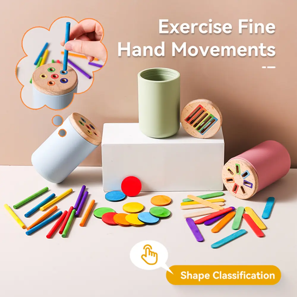 Counting Montessori Toys Wooden Stick Matching Games Color Sorting Cup Preschool Learning Education Toys for Kids Girls Boys