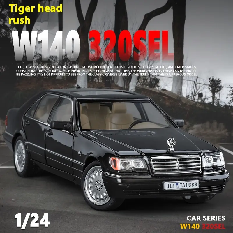 1:24 Mercedes Benz W140 320SEL Classic Limousine Alloy Diecast Model Car Sound and Light Collection Hobbies Decorations Present