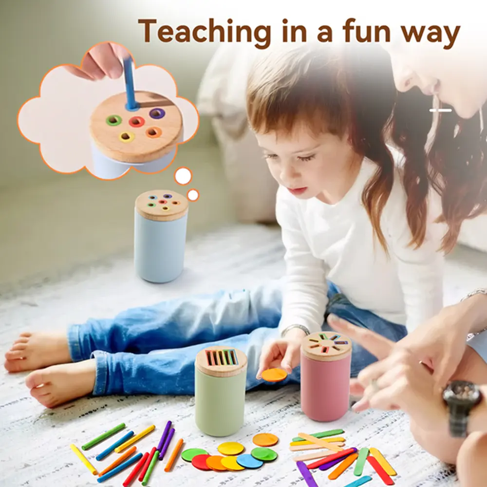 Counting Montessori Toys Wooden Stick Matching Games Color Sorting Cup Preschool Learning Education Toys for Kids Girls Boys