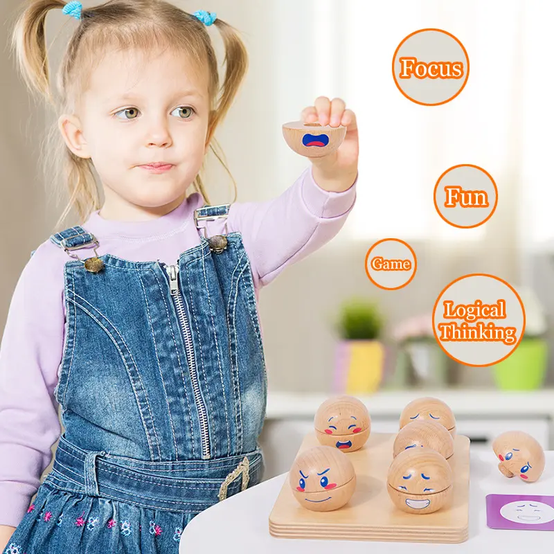 Wooden Emotion Block Ball 3D Puzzles Montessori Toys Expression Matching Games Fine Motor Training Educational Toys Board Game