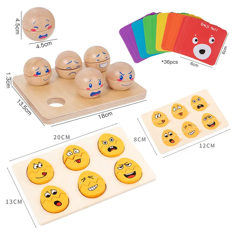 Wooden Emotion Block Ball 3D Puzzles Montessori Toys Expression Matching Games Fine Motor Training Educational Toys Board Game