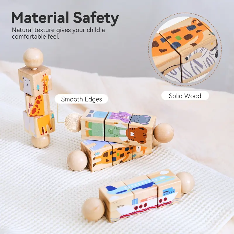 1PC Baby Wooden Montessori Toys Cartoon Blocks Rotate Puzzles Handbells Musical Rattle Toys for Children Educational Toys Gift