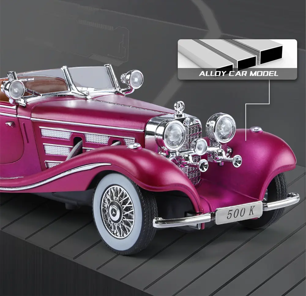 1:24 1936 Benzs 500K Alloy Car Model Diecast Metal Classic Vehicle Car Model Simulation Sound and Light Collection Kids Toy Gift