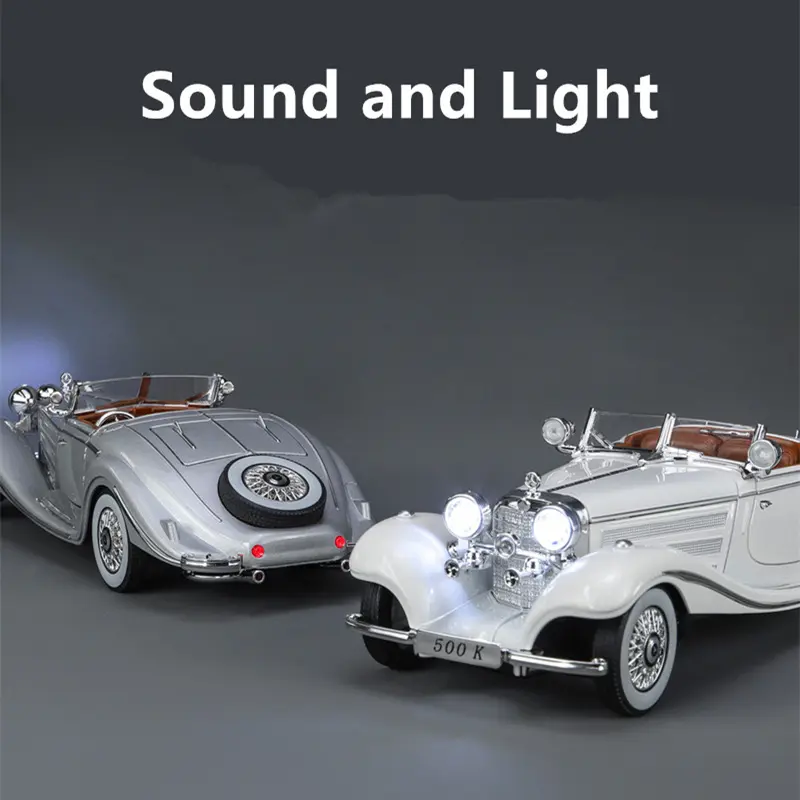 1:24 1936 Benzs 500K Alloy Car Model Diecast Metal Classic Vehicle Car Model Simulation Sound and Light Collection Kids Toy Gift