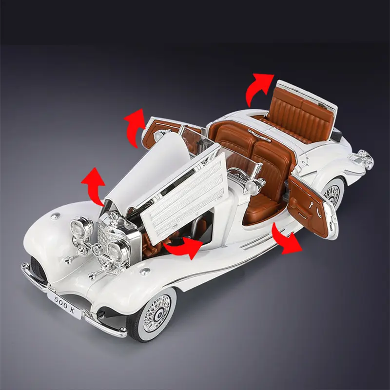 1:24 1936 Benzs 500K Alloy Car Model Diecast Metal Classic Vehicle Car Model Simulation Sound and Light Collection Kids Toy Gift