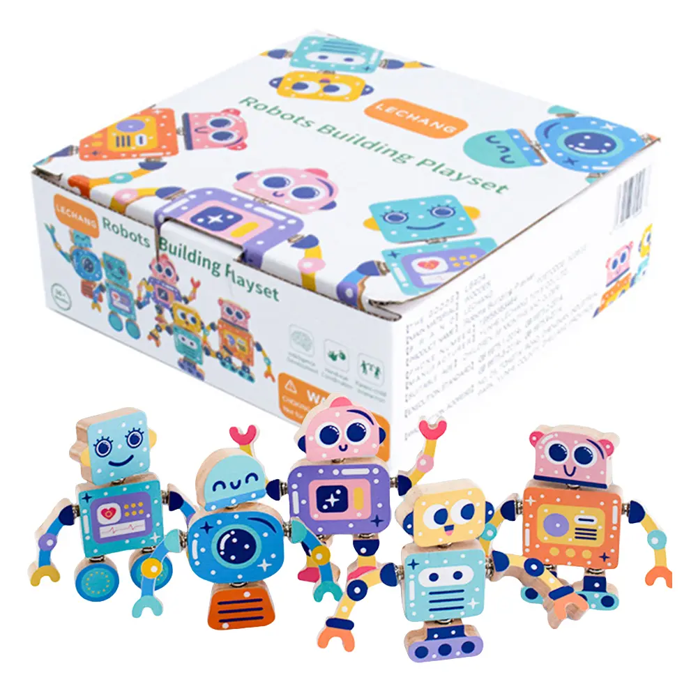 Wooden Robot Building Blocks Montessori Toys Educational Learning Toys Gift for 3 4 5 6 Years Toddlers Kids