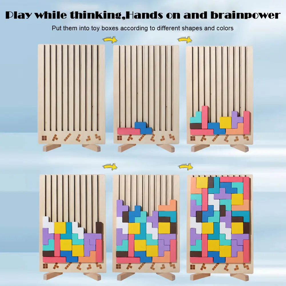 Colorful 3D Russian Building Blocks Game Stress Relief Wood Stacking Puzzle Toy 3D Wooden Montessori Toys for Toddlers