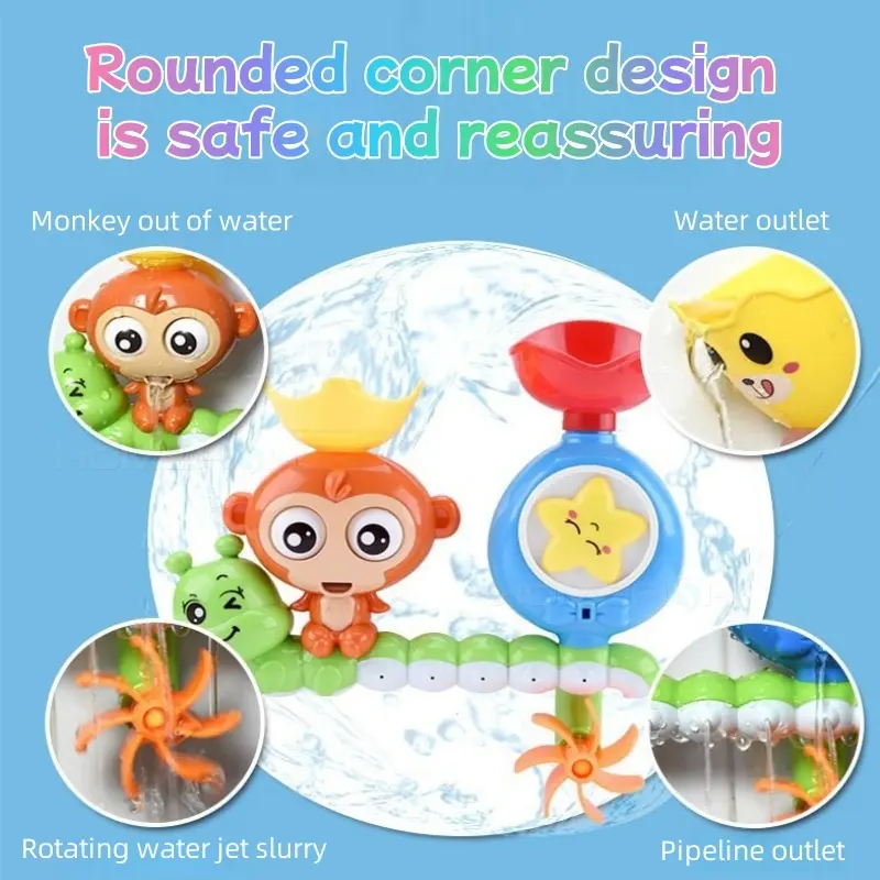 Cute Monkey Spinning Water Wheel Baby Bath Toy Fun Bathtime Shower Play with Rotating Action