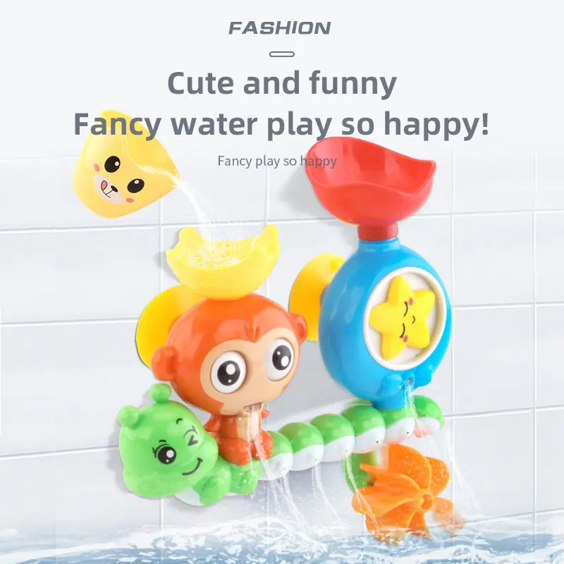 Cute Monkey Spinning Water Wheel Baby Bath Toy Fun Bathtime Shower Play with Rotating Action