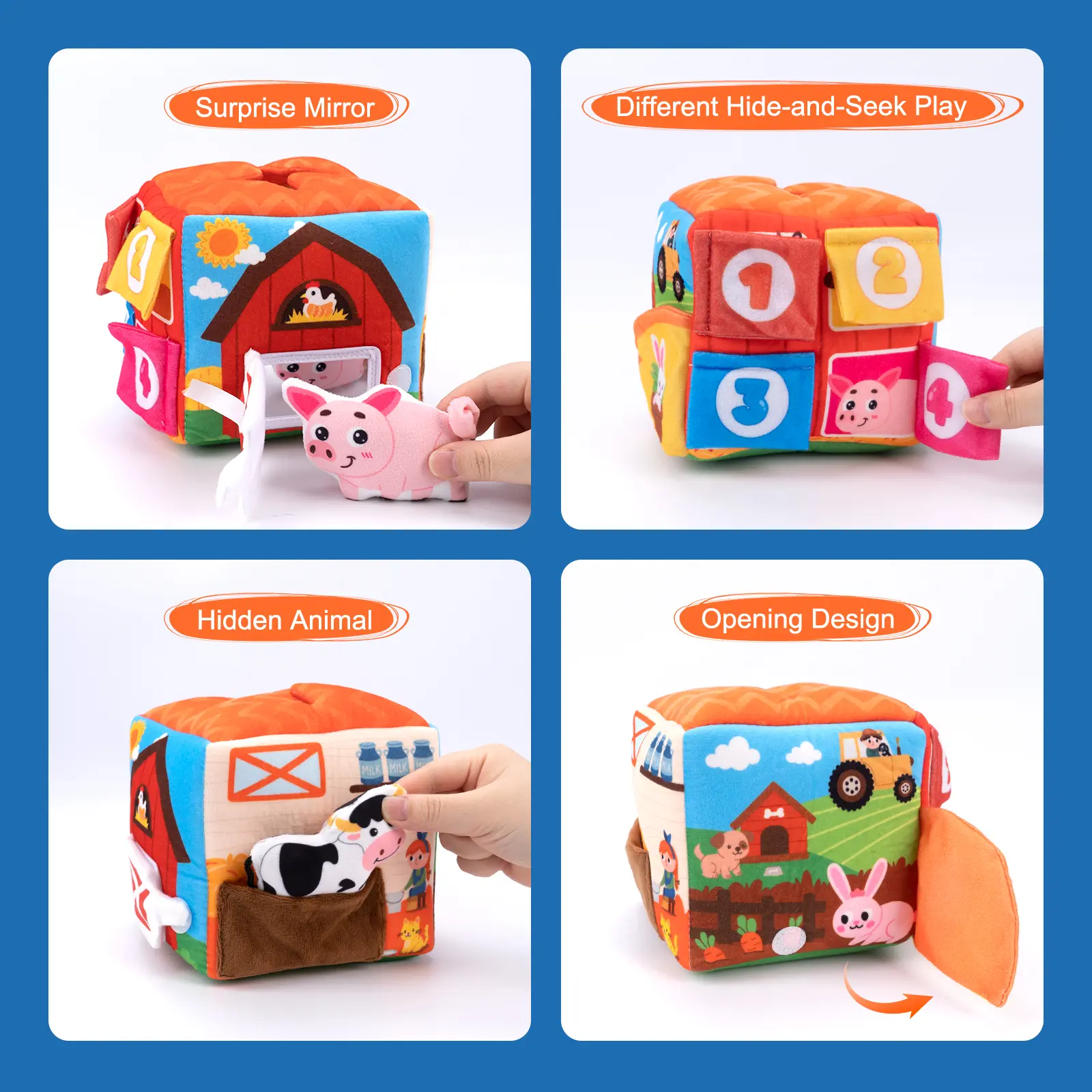 Baby Soft Plush Animal Tissues Box with Sound Simulated Farm Animals House Set Montessori Toys Toddler Sensory Cognition Toys