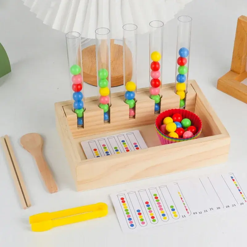 New Montessori Wooden Toys Counting Beads Kids Sorting Bowls Color Shape Matching Puzzle Game Early Educational Fine Motor Toys