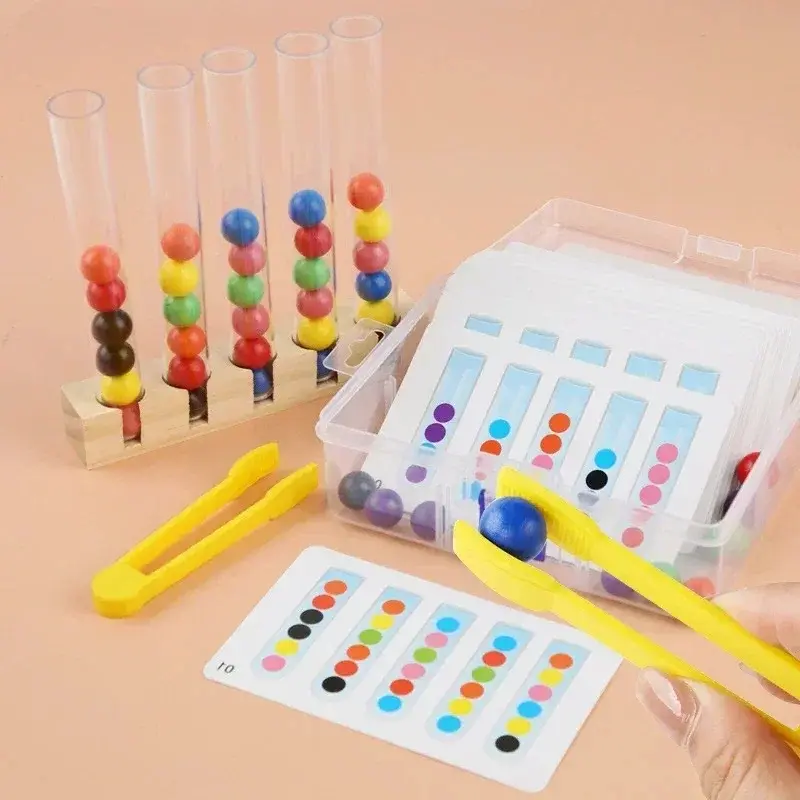 New Montessori Wooden Toys Counting Beads Kids Sorting Bowls Color Shape Matching Puzzle Game Early Educational Fine Motor Toys