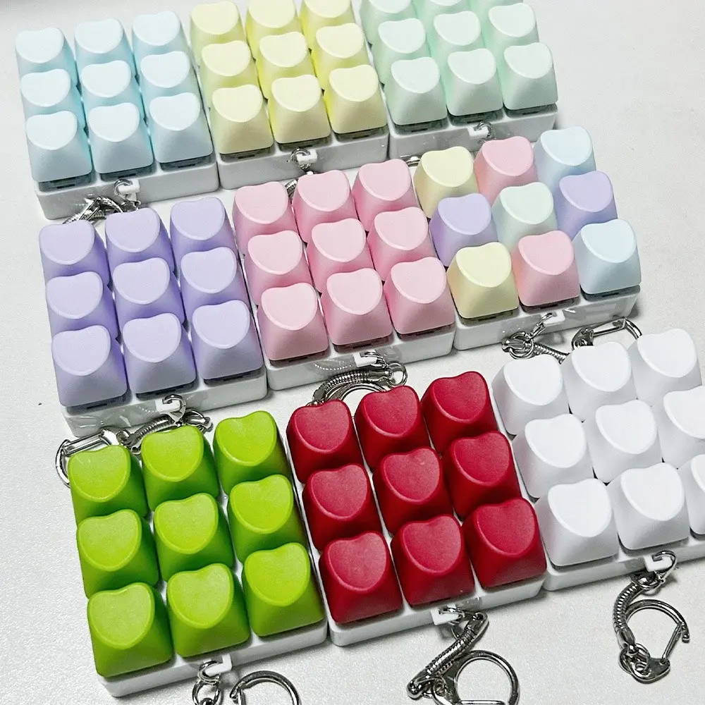 Relaxing DIY Keyboard Fidget Keychain Keys Button Keycap Finger Keyboard Cap Pass The Time 9Keys Clicker Toy