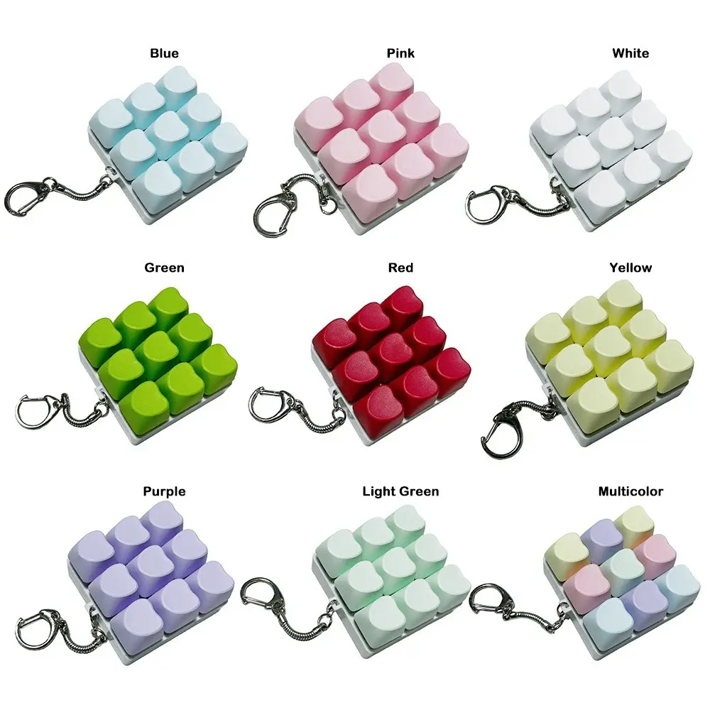 Relaxing DIY Keyboard Fidget Keychain Keys Button Keycap Finger Keyboard Cap Pass The Time 9Keys Clicker Toy