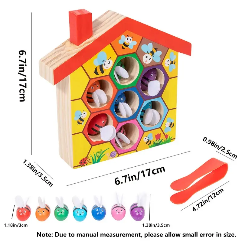 Wooden Bee House Clamp Bee to Hive Matching Game Color Sorting Puzzle Fine Motor Skill Toys Early Educational Gift