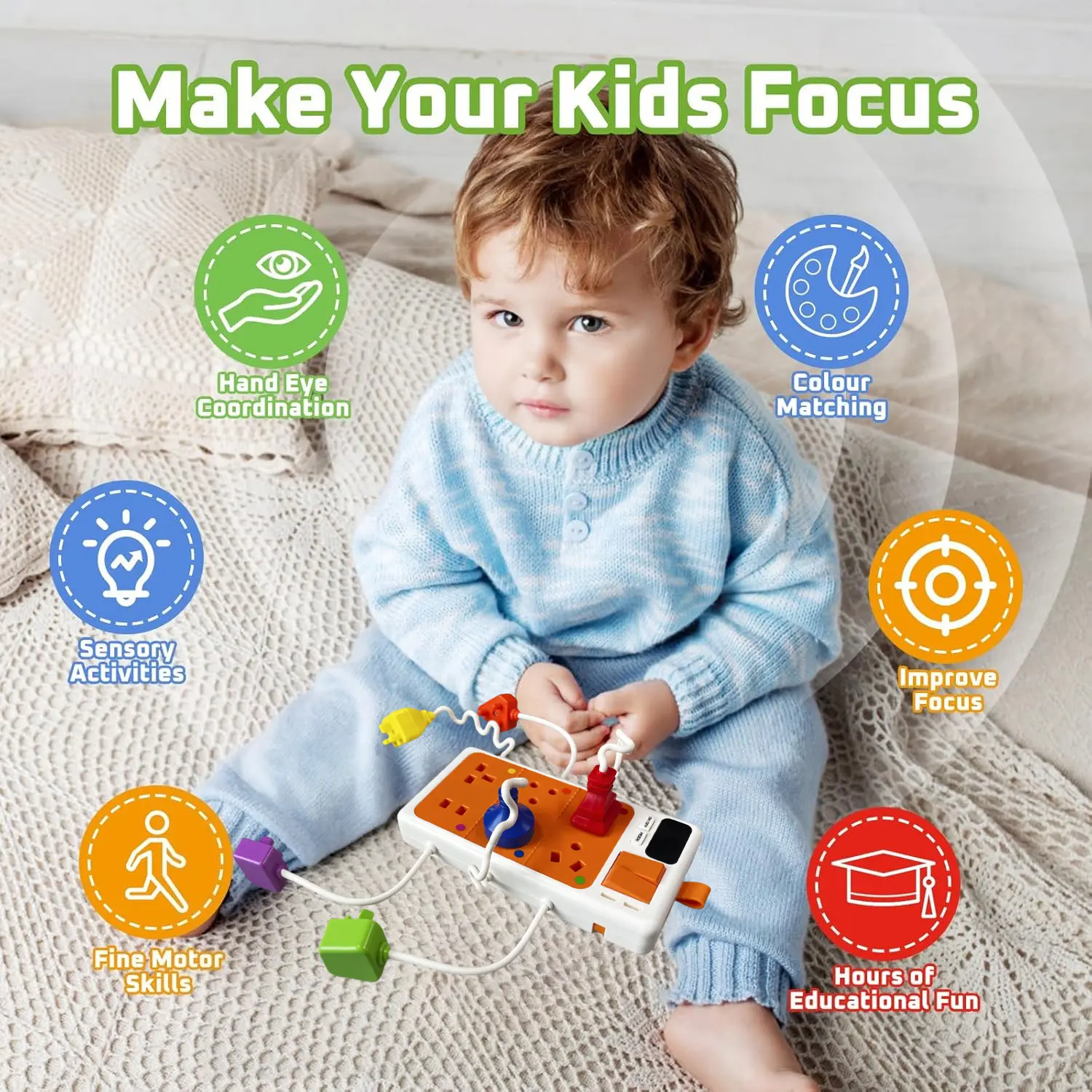 Montessori Early Educational Toys Sensory Plug Outlet for Toddlers Busy Board with Light & Sounds Airplane Car Travel Toys Gift