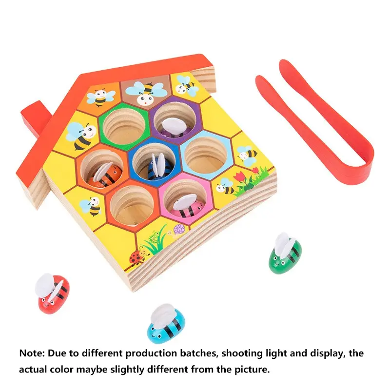 Wooden Bee House Clamp Bee to Hive Matching Game Color Sorting Puzzle Fine Motor Skill Toys Early Educational Gift