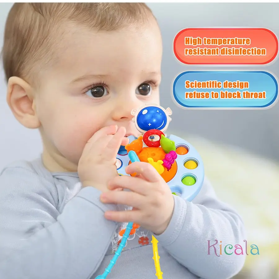 Montessori Baby Toys 3 In 1 Develop Teething Sensory Toys Pull String Silicone Educational Toys for Kids Toddler Christmas Gift