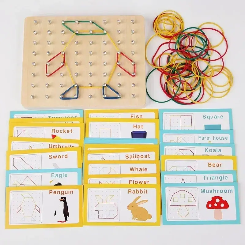 New Wooden Montessori Small Geometric Creative Nail Board Graphics for Children's Early Education Toys Puzzle Math Games Wooden
