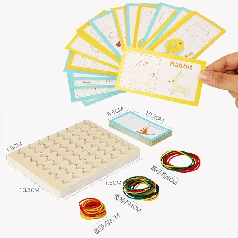 New Wooden Montessori Small Geometric Creative Nail Board Graphics for Children's Early Education Toys Puzzle Math Games Wooden