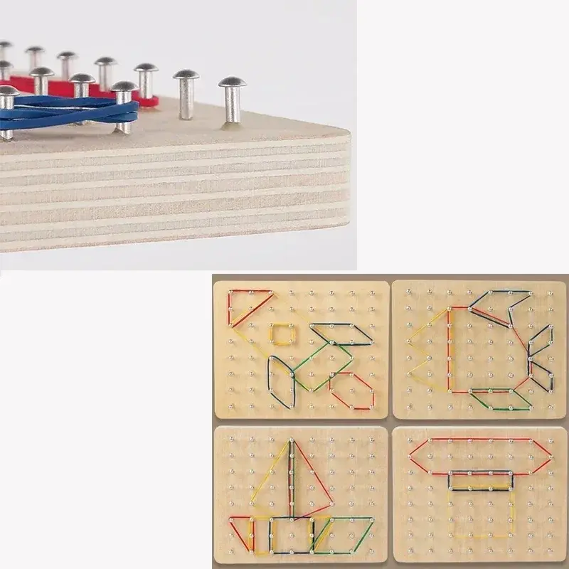 New Wooden Montessori Small Geometric Creative Nail Board Graphics for Children's Early Education Toys Puzzle Math Games Wooden