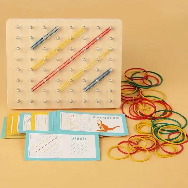 New Wooden Montessori Small Geometric Creative Nail Board Graphics for Children's Early Education Toys Puzzle Math Games Wooden