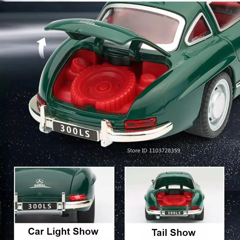 1:32 Scale 300SL Vintage Car Toy Models Alloy Diecast S400L Mini Toys Pull Back Doors Opened Sound Light Festival Gifts for Boys