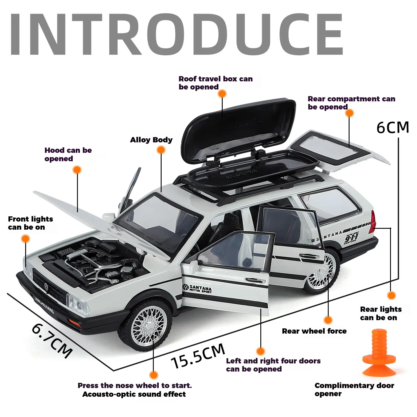 1:32 VolksWagenwerk Santana wagon Alloy Metal Diecast Model Car Sound & Light Pull Back Classic simulation Collection Hobby Gift