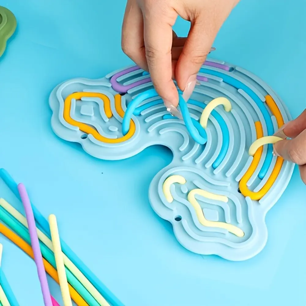 New Silicone Sensory Activity Board Double-Sided Stress Relief Fidget Toy Calming 12 Strings Rainbow Sensory Toys Kids Adults