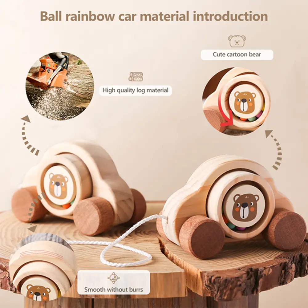 1PC Wooden Baby Montessori Toys Cartoon Bus Teether Beech Wooden Bear Car for Children Teething Educational Montessori Toys Gift