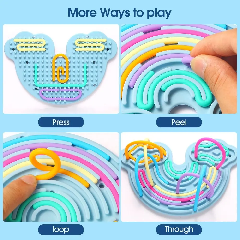 New Silicone Sensory Activity Board Double-Sided Stress Relief Fidget Toy Calming 12 Strings Rainbow Sensory Toys Kids Adults