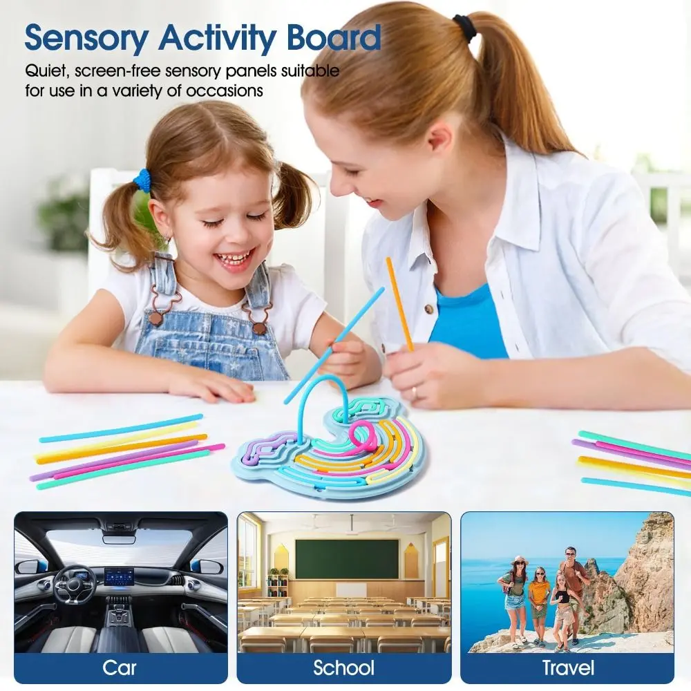 New Silicone Sensory Activity Board Double-Sided Stress Relief Fidget Toy Calming 12 Strings Rainbow Sensory Toys Kids Adults