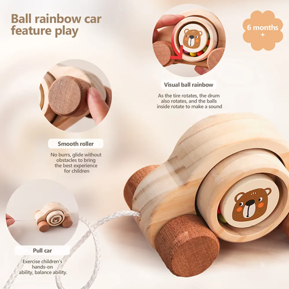 1PC Wooden Baby Montessori Toys Cartoon Bus Teether Beech Wooden Bear Car for Children Teething Educational Montessori Toys Gift